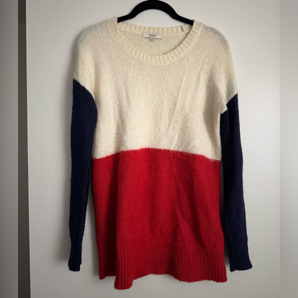 Madewell Colorblock Sweater - Deep Orange, Cream, and Navy